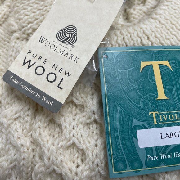 Tivoli Women’s Ivory Wool Hand-Knit Sweater Aran Cable-Knit Design Size L - New - Picture 7 of 10